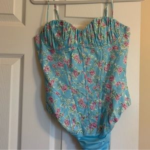 Blue and purple floral onesie tank